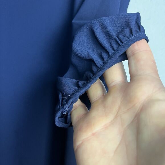 LuLus Mother of the Bride Dress Size M Navy Blue Lined Balloon Slit Sleeves - Picture 5 of 11